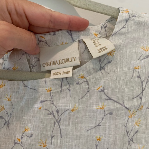 Cynthia Rowley 100% Linen Wide Cropped Cap Sleeve Floral Button Back - Picture 7 of 7
